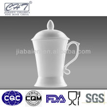 Hot sale white bone china cup with cover and custom logo